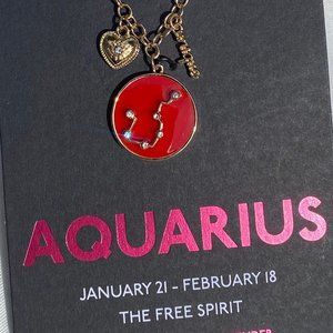 ♛4/$20♛ NWT Zodiac Charm Necklace Astrology Sign Double Sided Aquarius